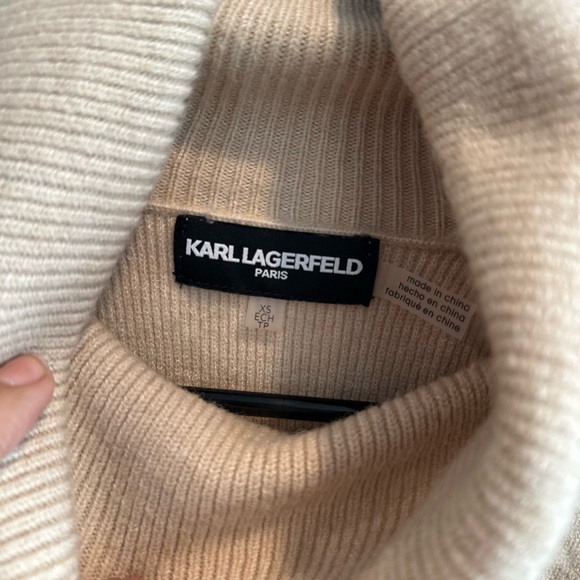 Karl Lagerfeld Women's Beige Cowl Neck Sweater - Picture 3 of 11